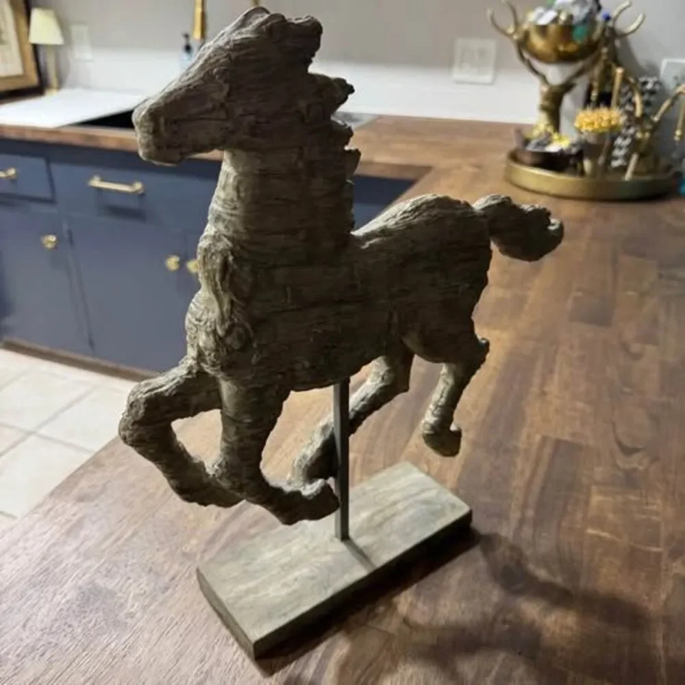 Rustic Galloping Horse Sculpture on Stand – Western Equestrian Decor